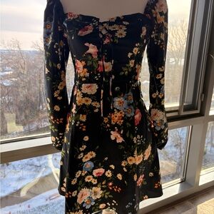 Abercrombie & Fitch Black Floral Long Sleeve Dress
